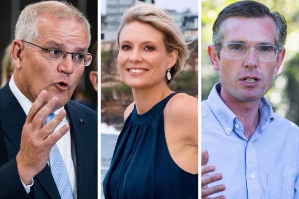 Prime Minister Scott Morrison, Katherine Deves and NSW Premier Dominic Perrottet.