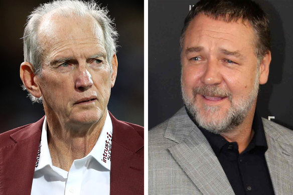 Russell Crowe, right, is desperate to hold on to Wayne Bennett.