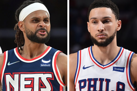 Nets teammates Patty Mills and Ben Simmons.