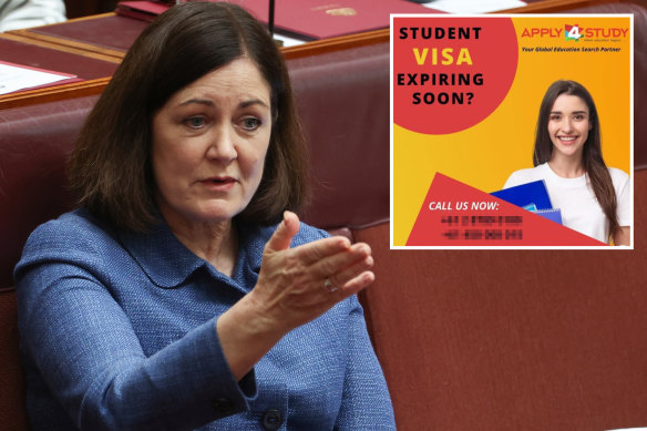 Coalition frontbencher Sarah Henderson and a post from the company that organised the event.
