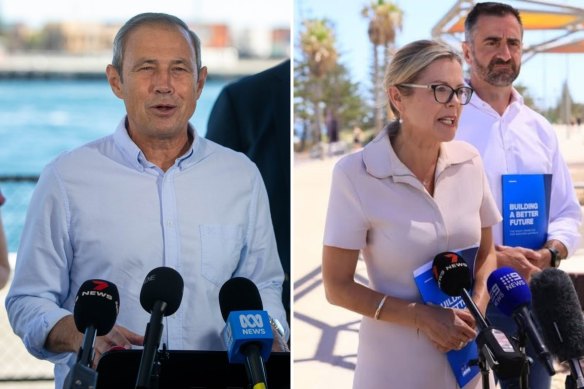 Roger Cook (left); and Libby Mettam on the campaign trail on Sunday.