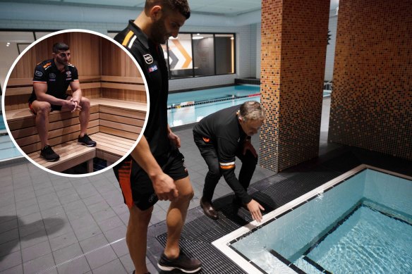 The new swimming pool, ice bath and steam room at the Wests Tigers’ Concord Oval training facility.