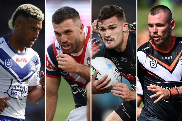 Bulldogs back-rower Viliame Kikau, Roosters fullback James Tedesco, Panthers halfback Nathan Cleary and Tigers front-rower David Klemmer.