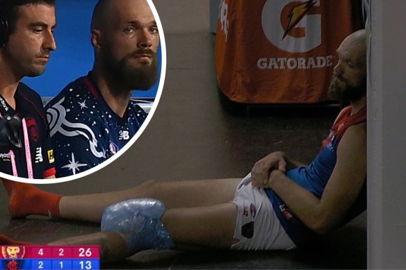 Max Gawn injured his knee and was off the ground early.