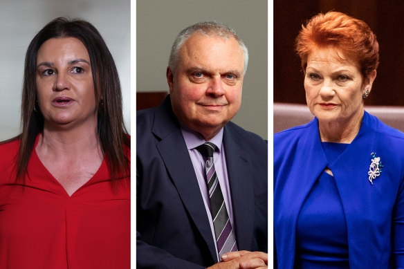 The government needs to win over crossbench senators Jacqui Lambie, Stirling Griff and Pauline Hanson to pass its voter ID laws.
