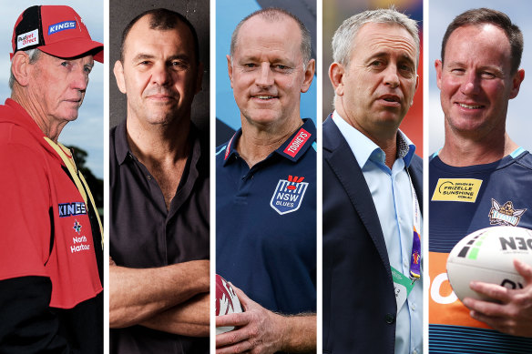 South Sydney’s five-man shortlist: Wayne Bennett, Michael Cheika, Michael Maguire, Steve McNamara and Justin Holbrook.