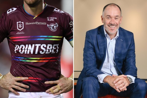 Manly’s controversial pride jersey and former Essendon boss Andrew Thorburn.