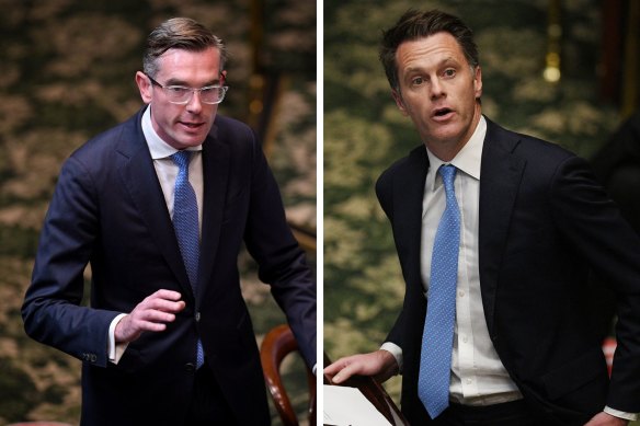 NSW Treasurer Dominic Perrottet and Labor leader Chris Minns face off during question time.  