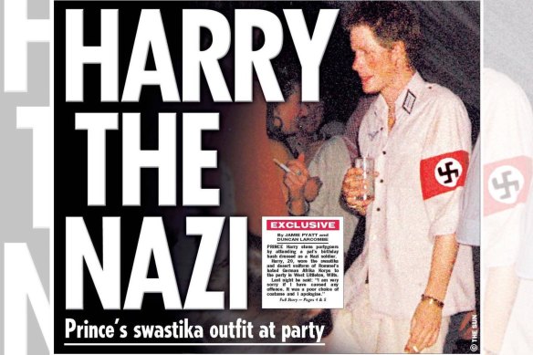 Harry the Nazi: the Sun’s front page after Prince Harry dressed up in a Nazi costume.