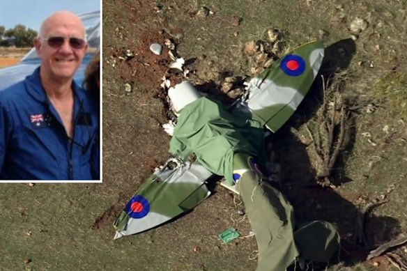 Malcolm Vivian, inset, was killed when the Spitfire plane he was flying crashed near Northam on Wednesday.