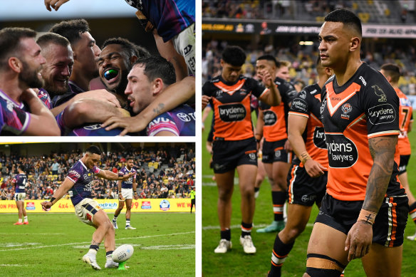 Wests Tigers lost by one point after a controversial penalty was awarded to the Cowboys with one second of the game left.