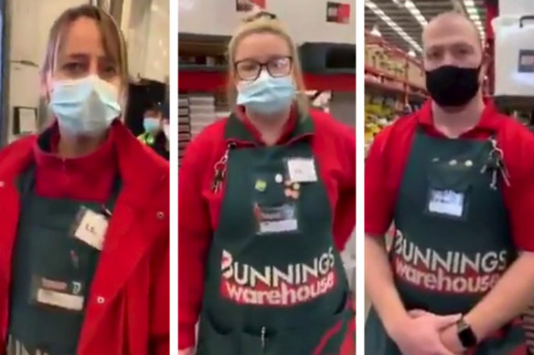 Bunnings staff dealing with a customer who refused to wear a mask.