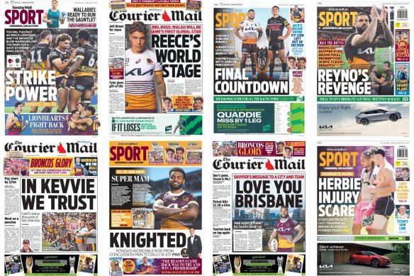 The back and front pages of Brisbane’s The Courier Mail newspaper this week.