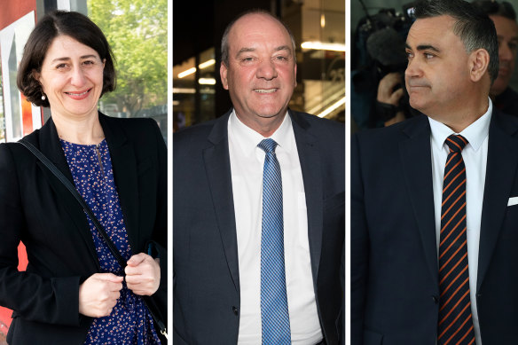 Former NSW premier Gladys Berejiklian, former MP Daryl Maguire and former deputy premier John Barilaro.