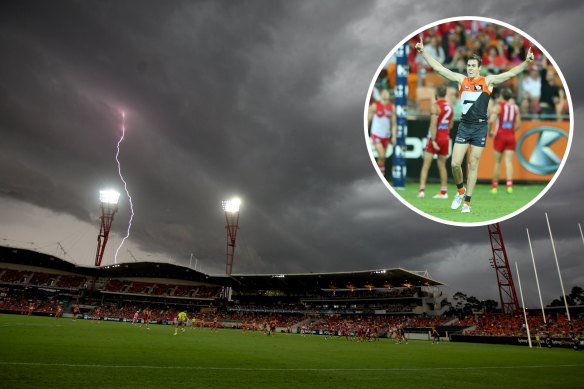 The Giants beat the Swans for the first time in 2014 during a storm-affected round one clash. 