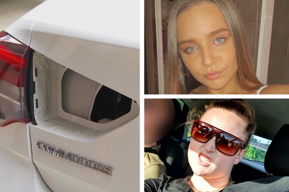 Latia Henderson, top right, and Kayley Ketley. NSW police stopped a white Holden sedan on the Hume Highway at Berrima after receiving reports of a hand waving from its tail light section.
