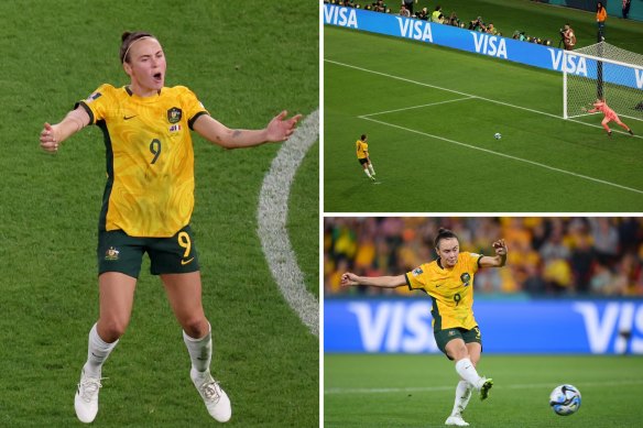 Caitlin Foord took Australia’s first penalty kick in the World Cup quarter-final against France and gave the Matildas a 1-0 lead.