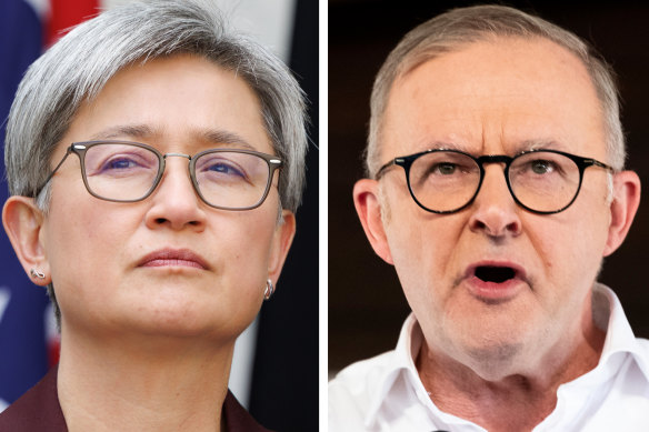 Foreign Affairs Minister Penny Wong and Prime Minister Anthony Albanese addressed a Left faction meeting last week.