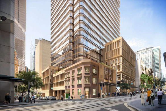 Artist’s impression of development above the Sydney Metro West Hunter Street station. 