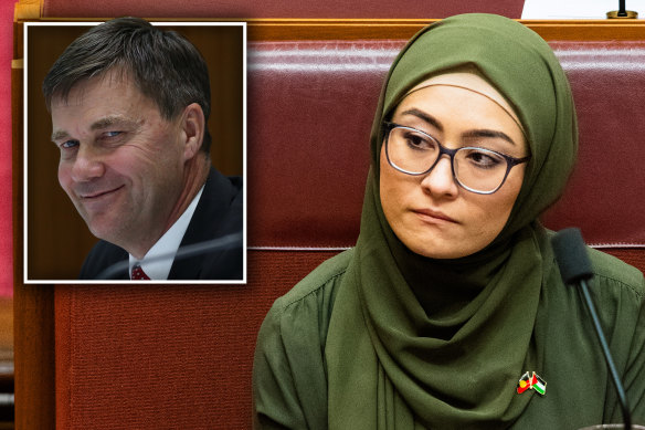 Fatima Payman and (inset) “preference whisperer” Glenn Druery who has been advising the Labor senator.
