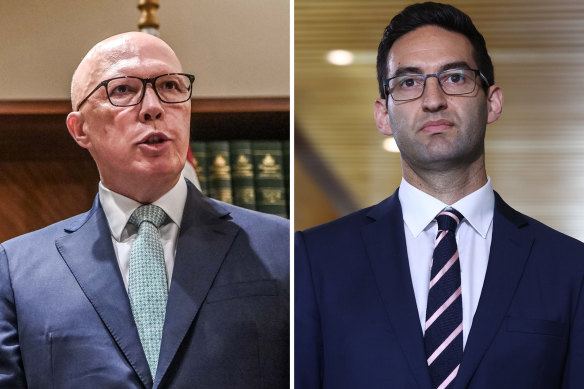 Opposition Leader Peter Dutton says Labor MP Josh Burns (right) has lost his voice speaking on behalf of the Jewish community.
