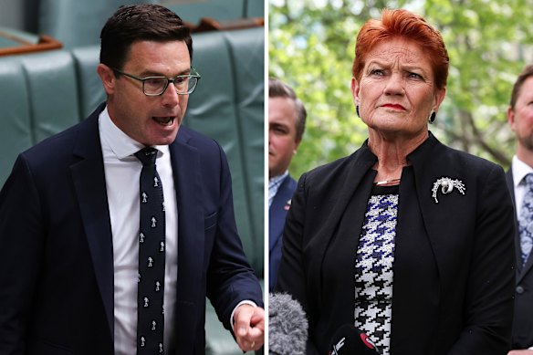 Nationals leader David Littleproud and One Nation leader Pauline Hanson.