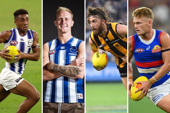 Atu Bosenavulagi, Jaidyn Stephenson, Tom Phillips and Adam Treloar were all offloaded by Collingwood at the end of the 2020 AFL season.