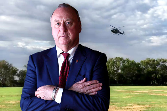 Mineral Resources boss Chris Ellison and his $10 million chopper landing at Herdsman Reserve.