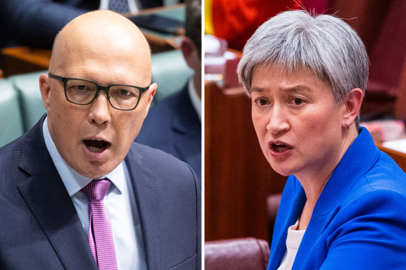 At odds: Opposition Leader Peter Dutton and Foreign Affairs Minister Penny Wong.
