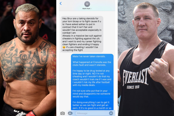 The explosive text exchange between Mark Hunt and Paul Gallen.