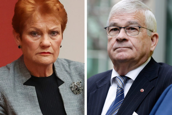 Pauline Hanson and and former One Nation senator Brian Burston.