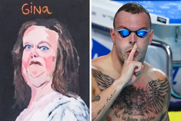 Australian swimmer Kyle Chalmers, and the portrait of Gina Rinehart.