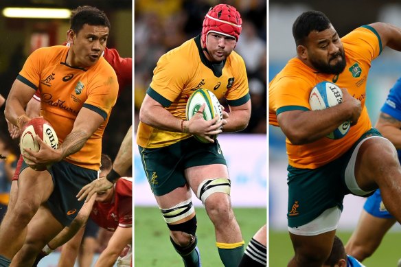 Up in the air: Wallabies Len Ikitau, Harry Wilson and Taniela Tupou are yet to re-sign with Australian rugby beyond the World Cup.