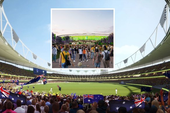 Artists’ impressions of the remodelled Gabba ahead of the 2032 Olympic Games in Brisbane.