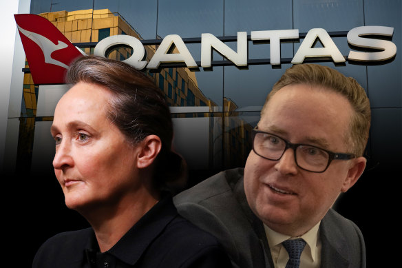 Qantas chief Vanessa Hudson and her predecessor Alan Joyce.