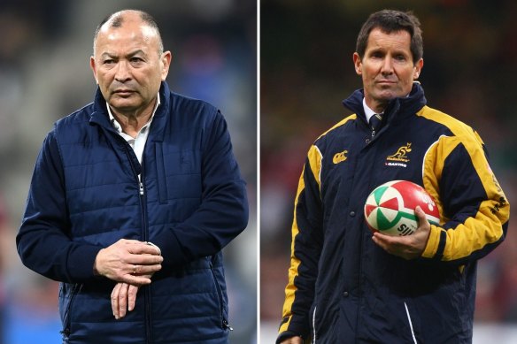 Robbie Deans (right) says he will not put his name forward to replace Eddie Jones (left) as Wallabies coach.