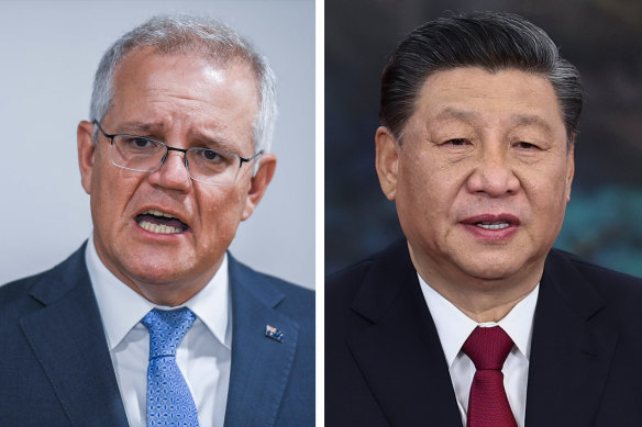 Prime Minister Scott Morrison and Chinese President Xi Jinping. 