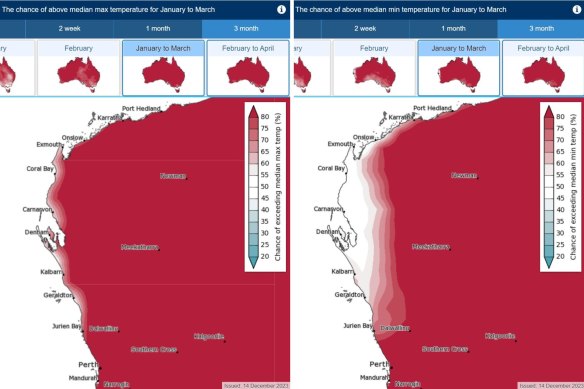 The vast majority of Western Australia faces an 80 per cent likelihood of being hotter than normal this summer. 