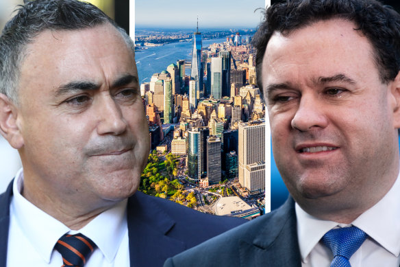 Former deputy premier John Barilaro has since withdrawn from the New York trade job, while former trade minister Stuart Ayres, right, was forced to resign from cabinet this week.