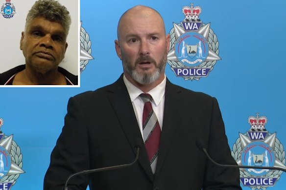 Detective Senior Constable Damian Webb from Joondalup Detectives speaks to media. Police are searching for Jason James Cockie (inset) and believe he may be armed.