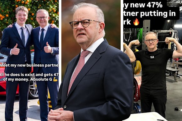 An example of the memes labelling Anthony Albanese as a 47 per cent ‘business partner’.