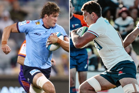 Will Harris running in 2022 (left) and playing against the Brumbies in a trial last week (right).