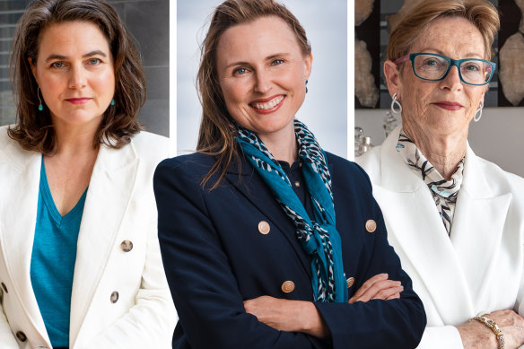 Teal wave independents left to right: Lane Cove candidate Victoria Davidson, Joeline Hackman who challenged the seat of Manly and Helen Conway, who ran for the North Shore seat.