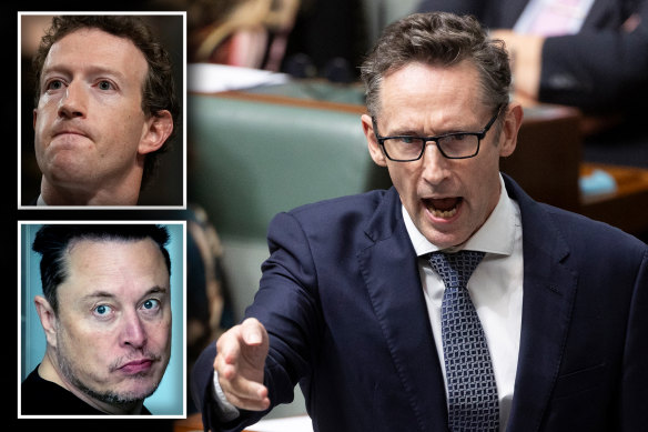 Assistant Treasurer Stephen Jones, Facebook owner Mark Zuckerberg and X owner Elon Musk.