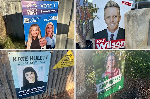 The campaign signs adorning Brendan Foster’s street. 