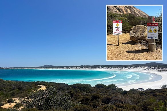 Wharton Beach near Esperance was closed following the shark attack in March.