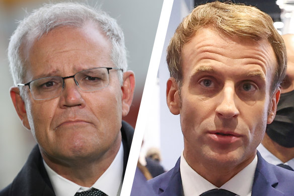 No trust: Prime Minister Scott Morrison and French President Emmanuel Macron.