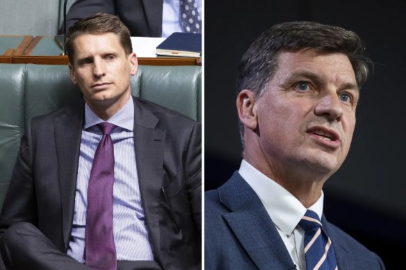 Opposition defence spokesman Andrew Hastie and shadow treasurer Angus Taylor.