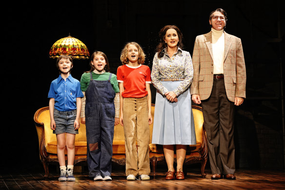 Gilbert Bradman, Mia Honeysett, Jensen Mazza, Marina Prior and Adam Murphy on the opening night of Sydney Theatre Company’s Fun Home.