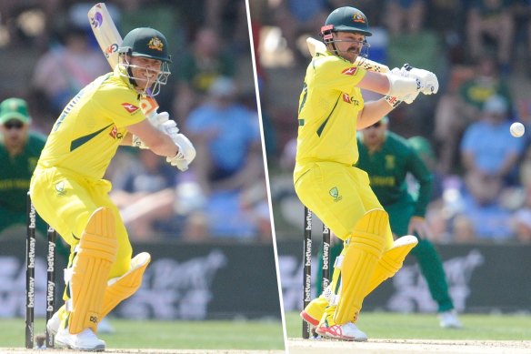 Left-handers David Warner (left) and Travis Head (right) are forming a formidable record at the top of Australia’s ODI batting order.
